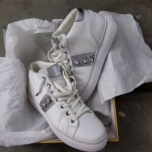 Michael Kors White and Silver Sneakers